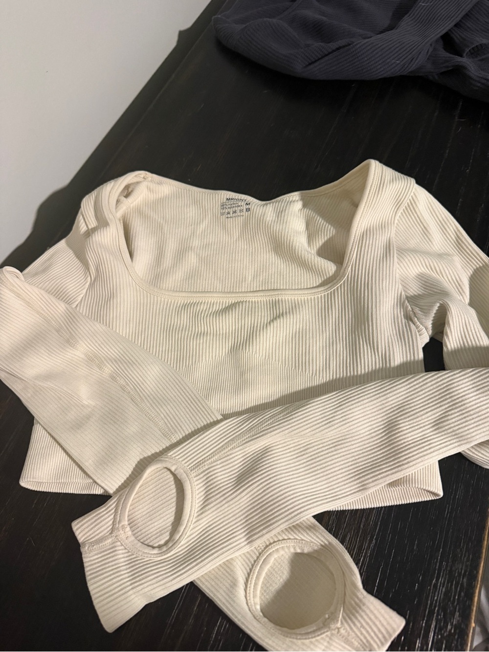Ribbed Square-Neck Long Sleeve Crop Top in Cream